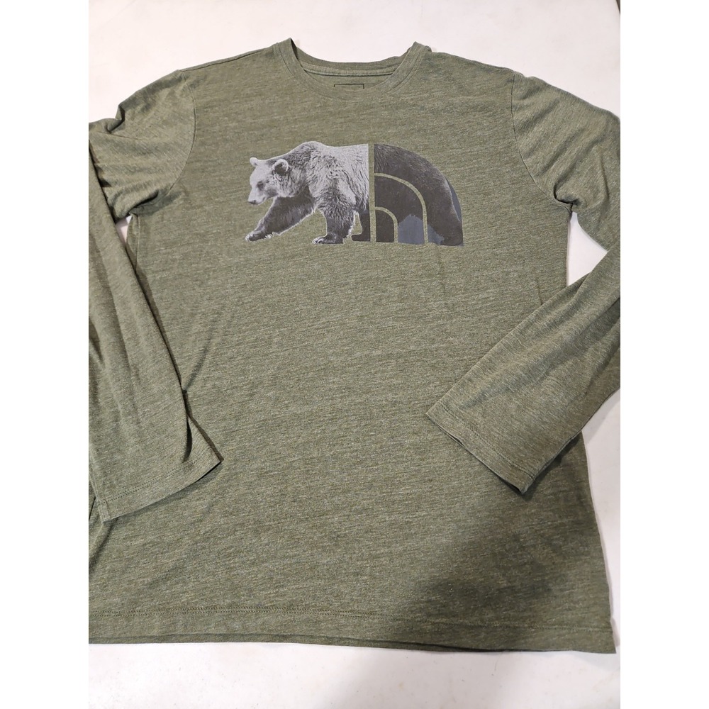 The North Face Shirt Mens M Green Bear Logo Graphic Long Sleeve Tri-blend (1960